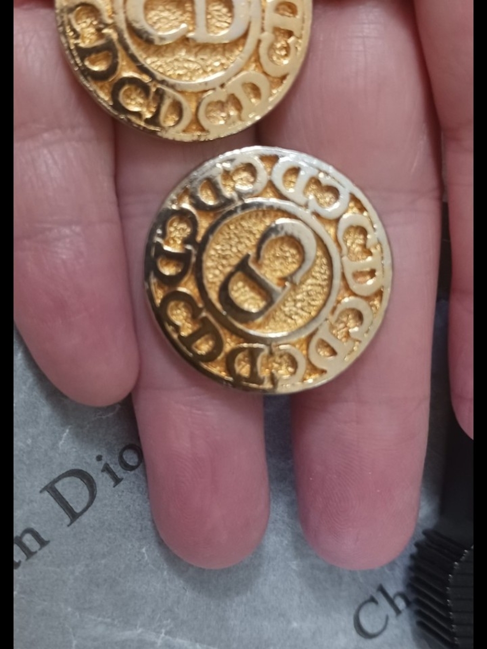 Dior Gold-Tone CD Round Logo Buttons , LOT OF 2, 26 MM GOLD PLATED 80'S VINTAGE